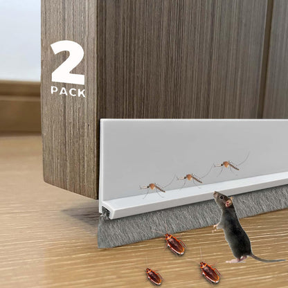 2 PCS Brush Door Sweep, Draft Stoppers Bottom, 2" W x 39" L, Black | No Residue, Strong Adhesive Draft Stopper with Brush for Interior Door, Bottom Seal Strip for Protection Against Bug, Dust