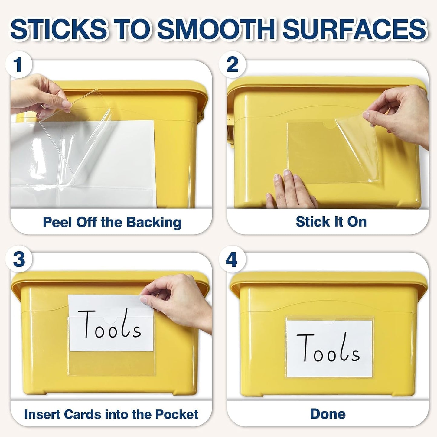 H4D 24 Pack labels for Storage Bins, 4" x 6" Plastic Clear Adhesive Pockets | Top-Open Index Card Holder, Waterproof & Removable Labels for Storage Bins, Totes, Containers, Shelves & Library Organization