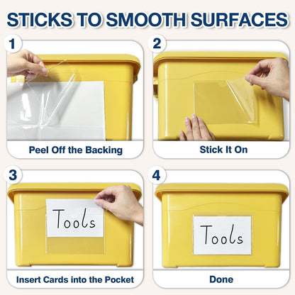 H4D 24 Pack labels for Storage Bins, 4" x 6" Plastic Clear Adhesive Pockets | Top-Open Index Card Holder, Waterproof & Removable Labels for Storage Bins, Totes, Containers, Shelves & Library Organization