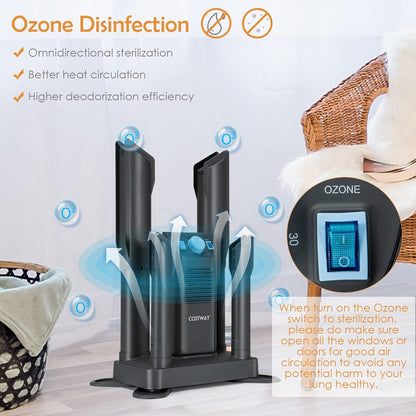 COSTWAY Boot Dryer, Shoe Dryers with 180 Mins Timer & Heating Blower, Ozone Disinfection, Extendable Design, Electric Shoe and Boot Warmer for Work Boots, Ski, Glove, Hats, Grey