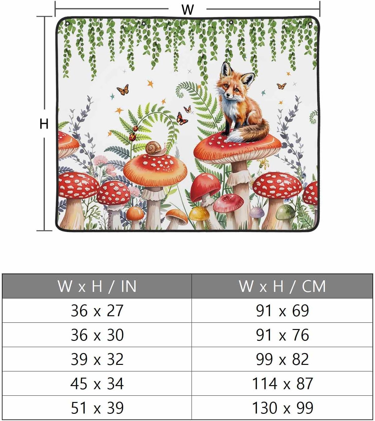 Magnetic Fireplace Cover Red Mushroom Fox Fireplace Screen Decorative Eucalyptus Leaves Butterfly Black Insulation Fireplaces Blocker Save Energy Fireplaces Draft Stopper Covers for Living Room 36x30