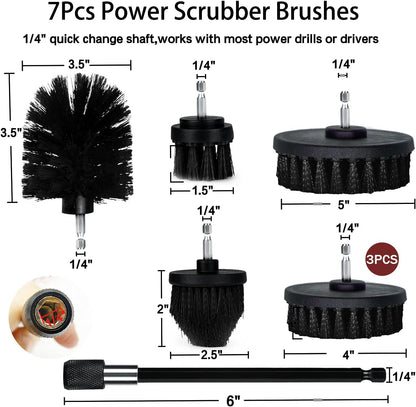 8 Pack Drill Brush Attachment Set, 1/4in Power Scrubber Brush + Extend Long Rod, Multi-Purpose Power Cleaning Scrub Brush for Bathroom, Tub, Tile, Corner, Floor(Red)
