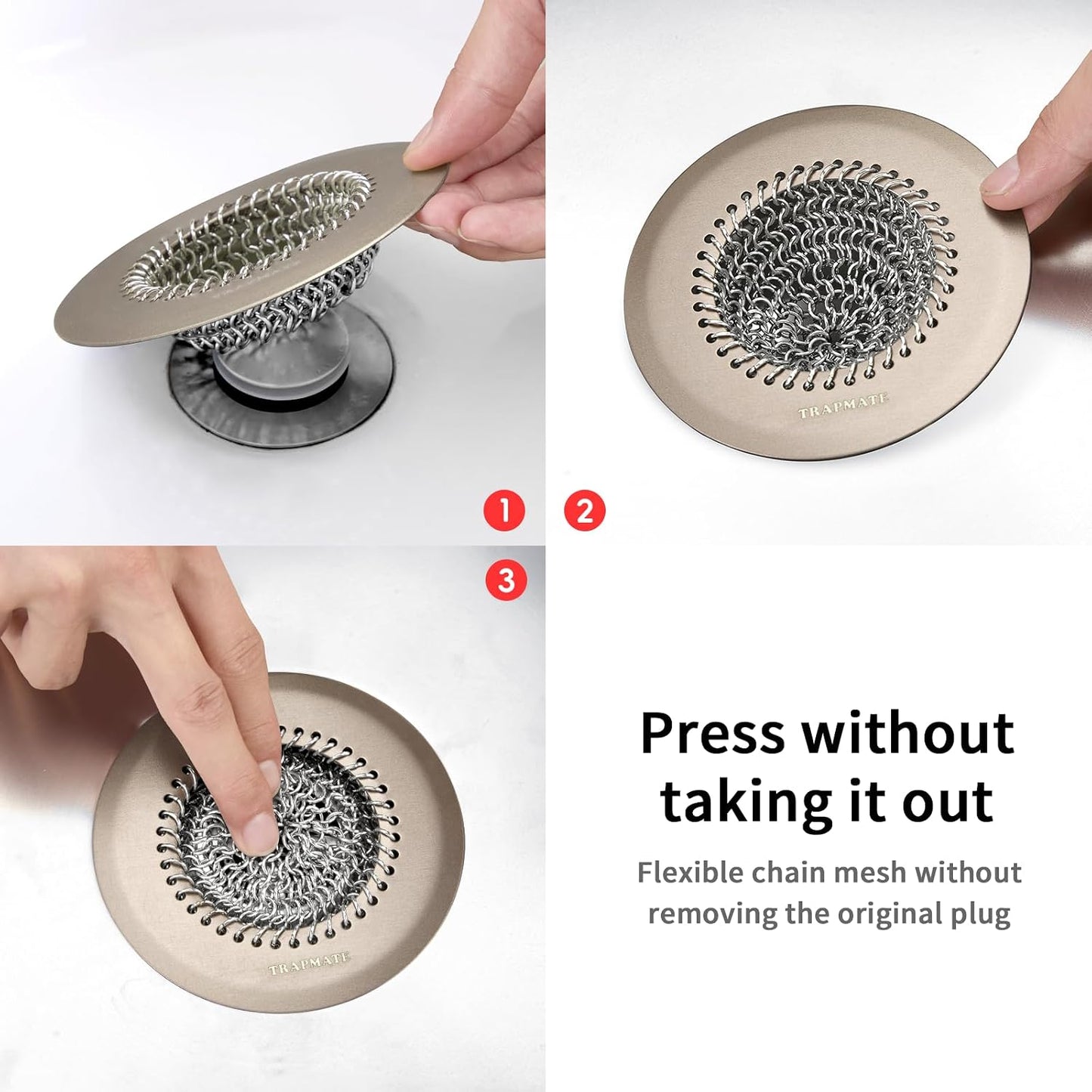 TRAPMATE Shower Drain Hair Catcher, 4.4" Anti-Clogging Bathtub Drain Cover | Easy Flip Cleaning, Traps Hair with Fast Drainage, Anti-Slip Drain Protector Fits Regular & Pop-up Drains (Patented Product)