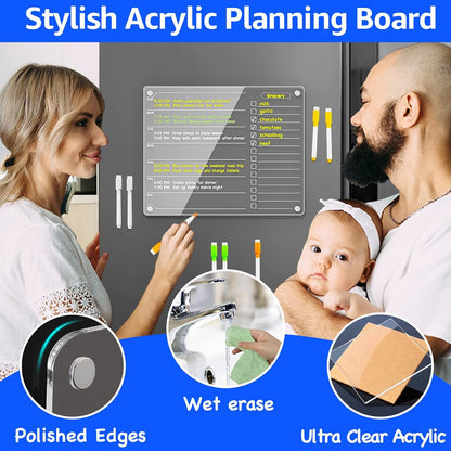 PigPotParty Acrylic Magnetic Chore Chart for Kids, 12x9.5 Inch, 2 Pack | Sleek Clear Acrylic Design, Reward System Builds Habits, Built-In Magnets Require No Installation, 8 Wet-Erase Markers
