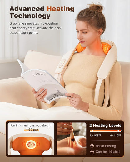 Cordless Neck and Shoulder Massager for Pain Relief Deep Tissue with Heat