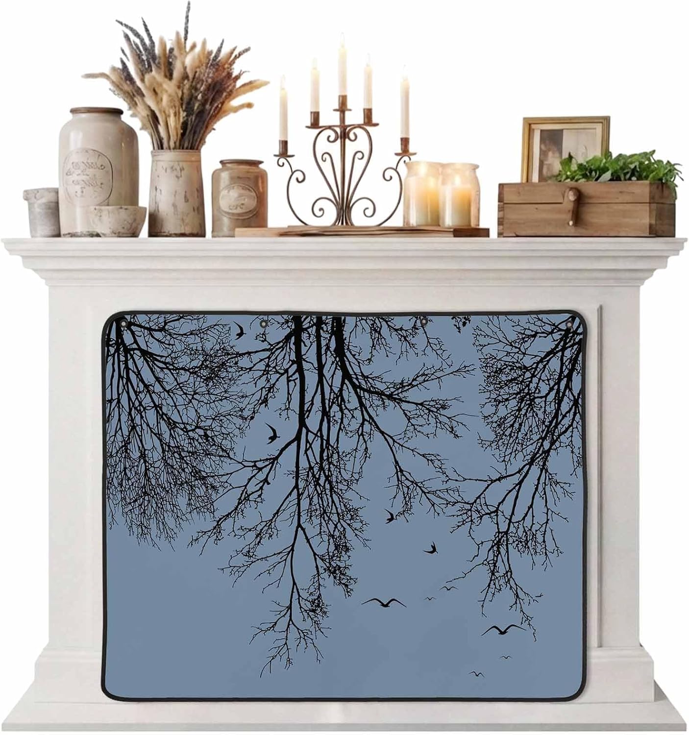 Magnetic Fireplace Cover Tree Branches Bird Fireplace Screen Decorative Brown Black Twigs Deadwood Insulation Fireplace Blocker Save Energy Fireplace Draft Stopper Covers for Living Room 45x34 Inch