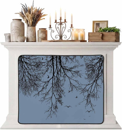 Magnetic Fireplace Cover Tree Branches Bird Fireplace Screen Decorative Brown Black Twigs Deadwood Insulation Fireplace Blocker Save Energy Fireplace Draft Stopper Covers for Living Room 45x34 Inch