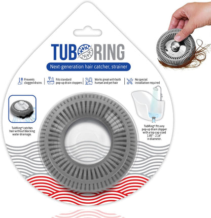TubRing Pop-Up Drain Protector & Strainer Silicone Hair Catcher, Aqua | Easy snap-in design fits around bathtub stoppers. Customizable utility guard for clog prevention. Fits 1.85"- 2.16" drains.