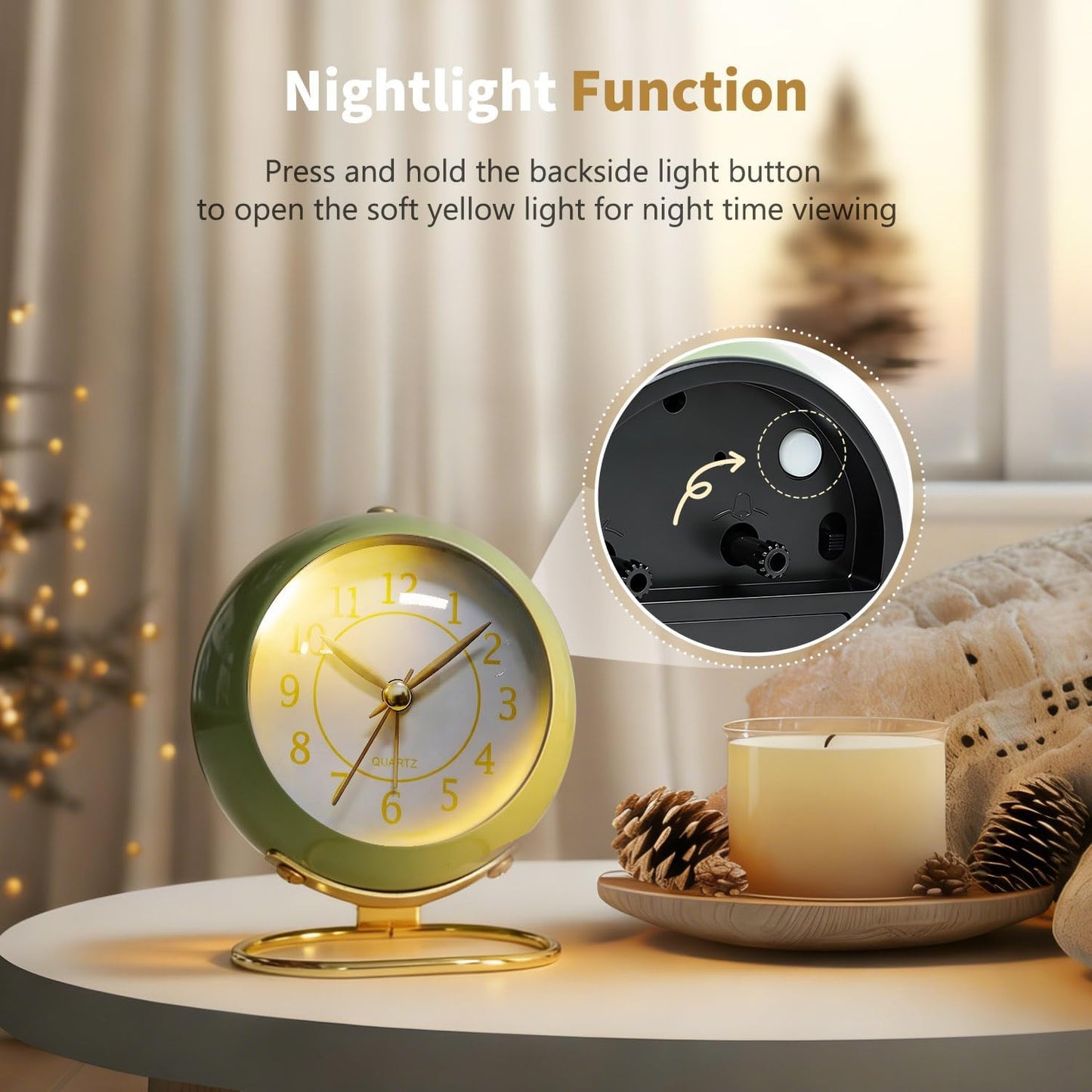 Analog Alarm Clock, Retro Small Desk Clock with Night Light, Backlight Cute Simple Design, Silent Non-Ticking, Battery Powered, Clock for Bedroom,Travel,Kitchen,Bedside Desktop Decor