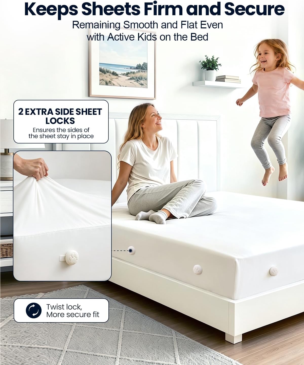 Bed Sheet Holders for Corners: 10 Clips with Side-Edge Locks (Not Just 4 Corners), One-Piece Bed Sheet Straps, No Metal & Anti-Slip, Heavy Duty Fitted Sheet Holder (Twin＆Full Style: 5-8in)
