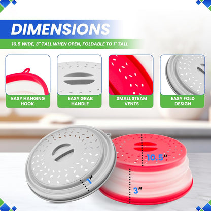 Microwave Splatter Cover 10.5” - Foldable Silicone Microwave Cover for Food | Splatter Covers the Dish and Plate - Durable Silicone Microwave Food Cover Lid With Vents for Microwave Splatter Protection