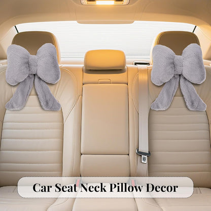 2 Pack Bow Car Headrest Pillows Plush Car Neck Pillows for Travel Driving Office Chair Head Support Cushions, Also Cute Car Decor Accessories (Black)