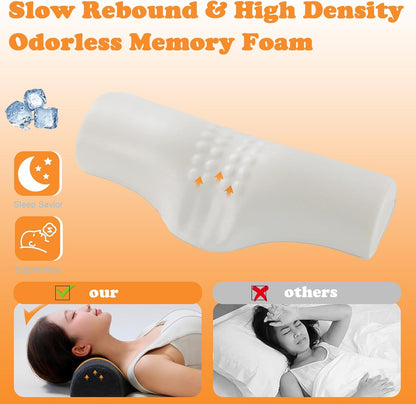 Cervical Neck Pillow for Neck Pain Relief,Memory Foam Neck Bolster Support Pillow for Bolster Support and Shoulder Relaxer, Decompression Devices Orthopedic Pillow Gray