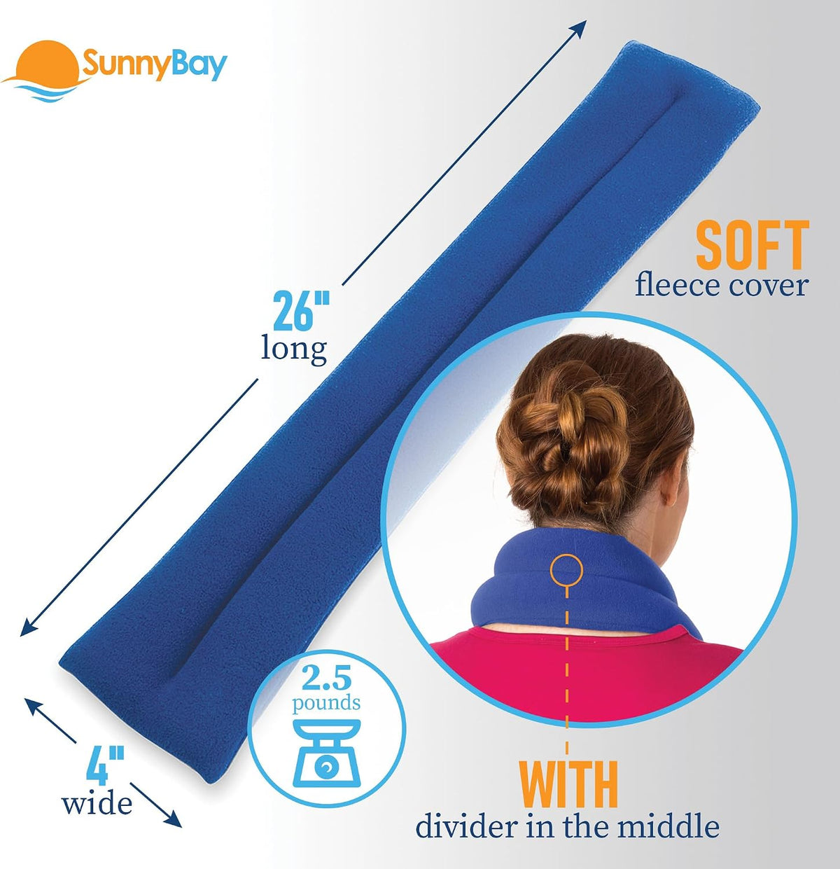 SunnyBay Microwavable Heating Pads, Microwavable Moist Heated Neck and Shoulder Wrap, Versatile Weighted Beanbag Cold Pack or Warm Compress, 2.2 lbs, 26x4 Inches, Navy Blue