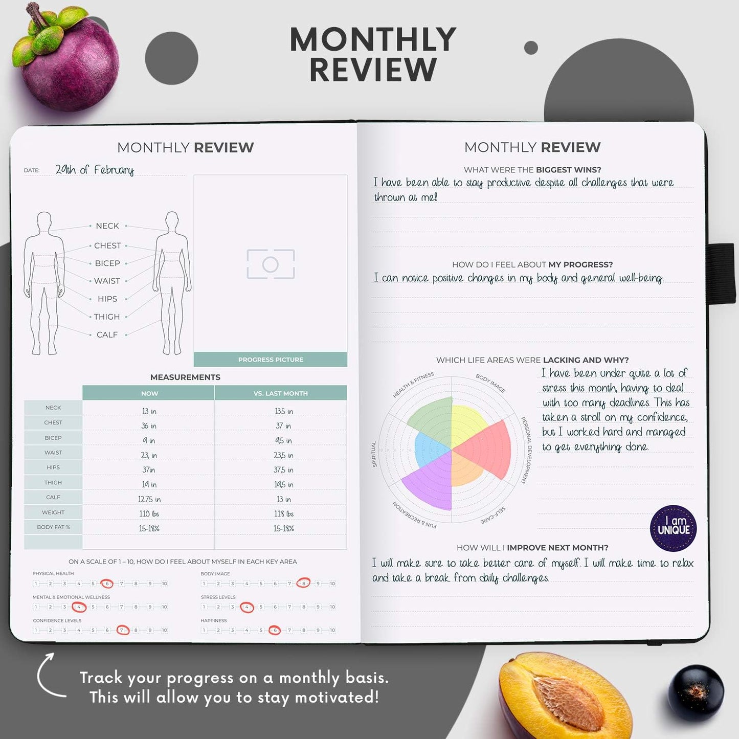 Clever Fox Wellness Planner & Food Journal for Weight Loss, A5 Orange | 5.8"x8.3" nutrition & exercise tracker for women tracking meals, diet & symptom diary, calorie counter notebook, stickers