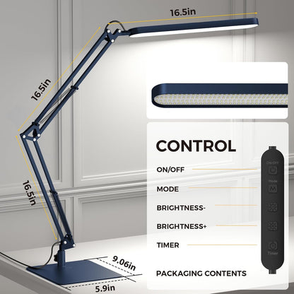SKYLEO Desk Lamp for Home Office, Eye Comfortable LED Desk Light for Long Hours, Adjustable Swing Arm with Memory Function, Black
