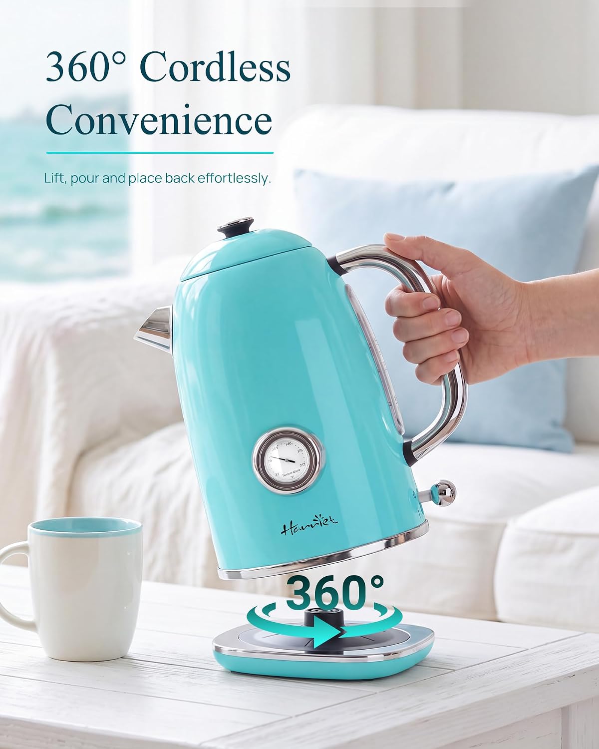 Harriet 61 oz Electric Kettle with Thermometer, Hot Water Pot, Retro