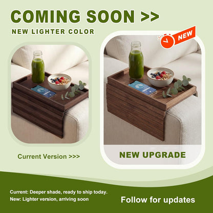 Sofa Arm Tray, Fits 6.5"+ Couch Armrest, Foldable Bamboo Large Storage Tray | Sturdy 12.5" x 5.8" Storage Compartment, Portable Chair Couch Caddy Arm Tray, For Cup TV Snacks Phone