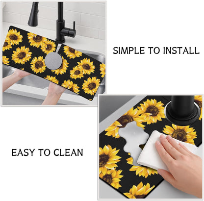 Light Brown White Checkered Kitchen Sink Splash Guard Faucet Mat,Faucet Non-Slip Absorbent Mat,Farmhouse Sink Splash Guard Behind Faucet for Kitchen Bathroom, 15"x5.5"