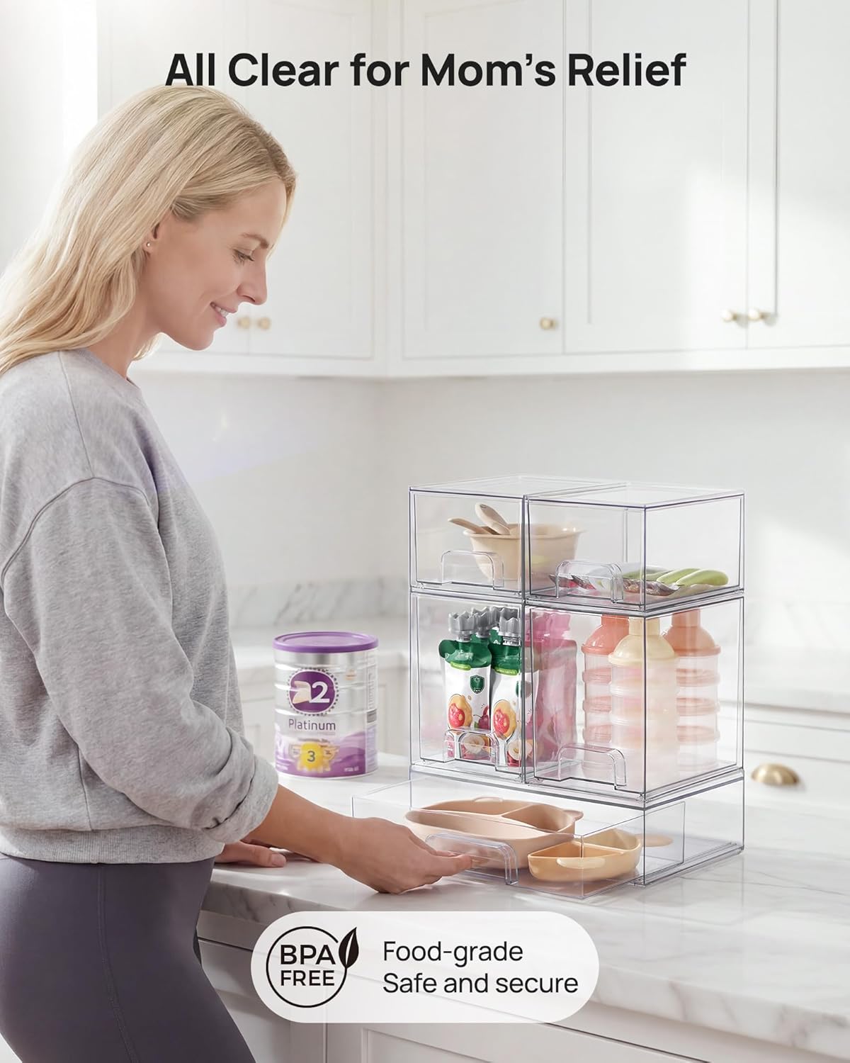 Vtopmart Clear Stackable Storage Drawers Set of 6, Plastic Organizer Bins | Multi-purpose Boxes for Bathroom Accessories Storage, Ideal for Cabinet, Shelf, Pantry, Laundry Room Organization