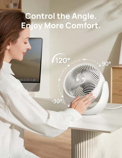 DREO Fan for Bedroom, Table Air Circulator for Whole Room, 11 Inch, 60ft Strong Airflow, 120° adjustable tilt, 20db Low Noise, Quiet, 3 Speeds, Desk Fan for Home,Office, Kitchen