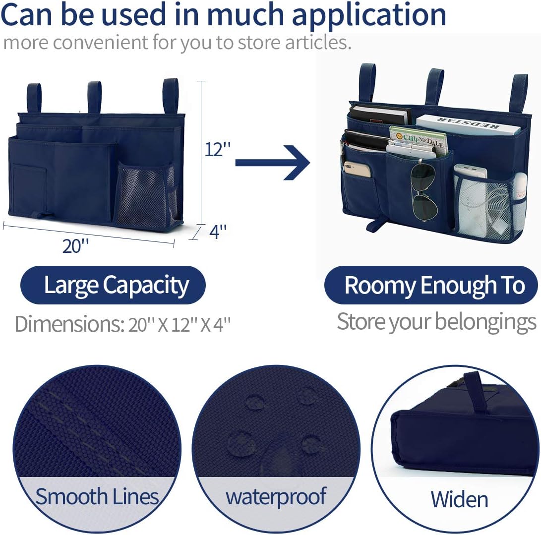 Bseash Bunk Bed Organizer, Bedside Caddy Hanging Bed Organizer Storage Bag 8 Pockets, for College Dorm Rooms Bed, Hospital Bed, Baby Bed Rails, 600D Oxford Cloth