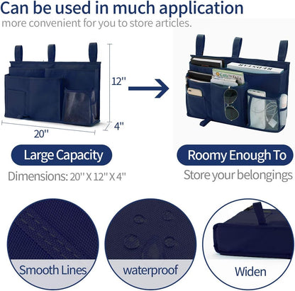 Bseash Bunk Bed Organizer, Bedside Caddy Hanging Bed Organizer Storage Bag 8 Pockets, for College Dorm Rooms Bed, Hospital Bed, Baby Bed Rails, 600D Oxford Cloth