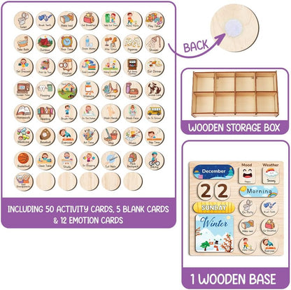 Daily Routine Chart for Kids, Visual Schedule, Routine Chart for Toddlers 3-5, Morning Bedtime Routine Chart for Toddlers, Wooden Chore Chart for Kids