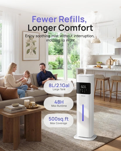 Humidifier Large Room, 2.1Gal/8L Cool Mist Humidifiers for Bedroom 500 sq ft, Humidifiers for Home with Essential Oil Diffuser, Top Fill Quiet Humidifier for Baby Nursery Office Plants, Black