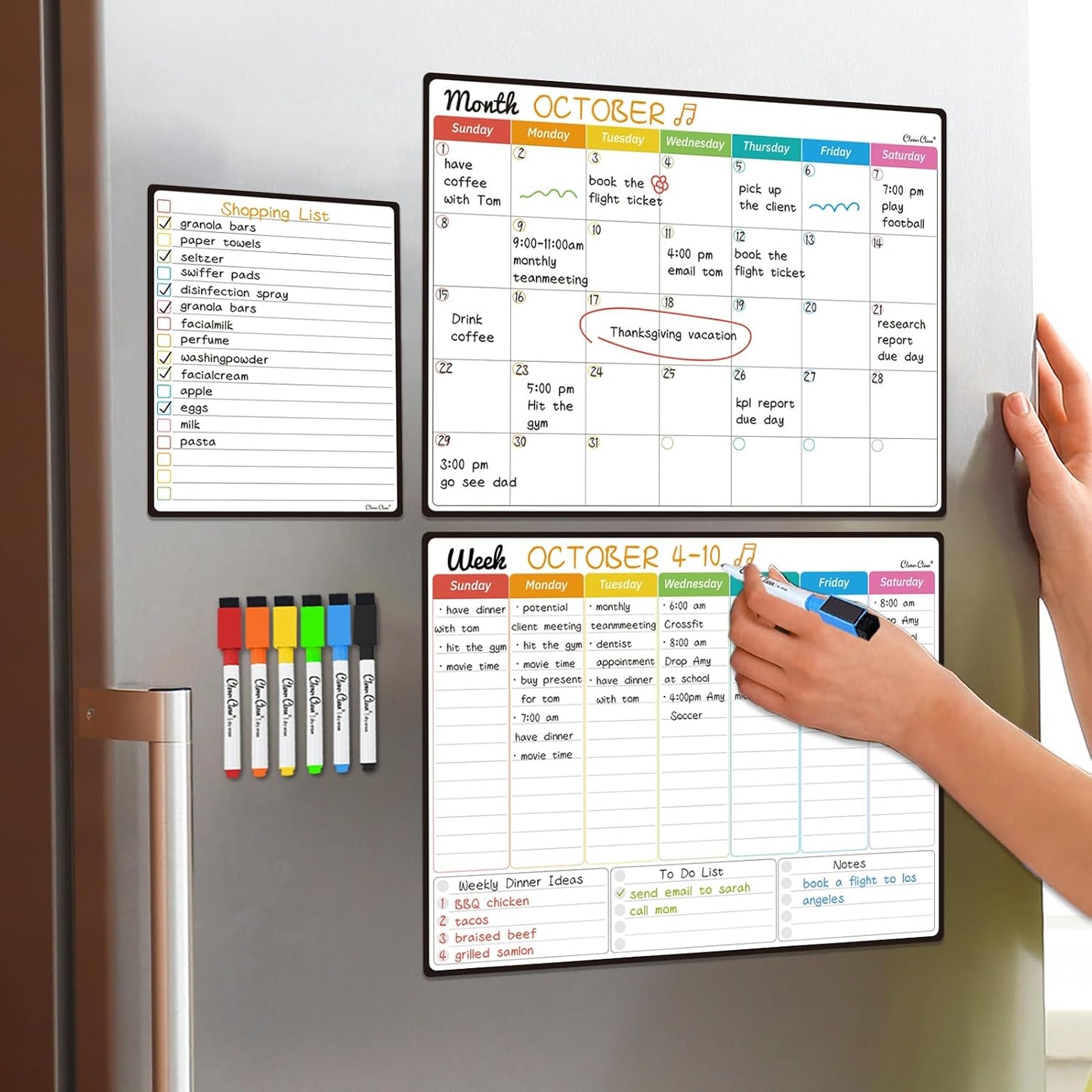 Magnetic Dry Erase Weekly Calendar for Fridge - Large 17"x12" Magnetic Weekly Planning Board with Hourly Time Slots - 6 Extra Fine Point Markers Included