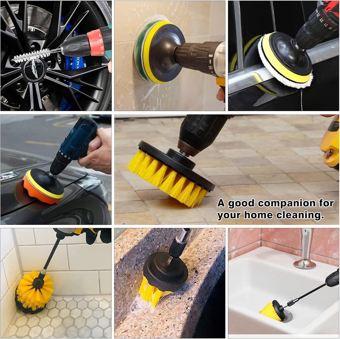 48 Pcs Drill Brush Attachments Set, Scrub Pads & Sponge & Wire Brush for Drill, Power Scrubber Brush with Extend Long Attachment, Drill Scrubber Brush Kit for Bathroom, Floor, Car, Grout
