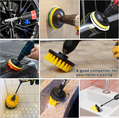 48 Pcs Drill Brush Attachments Set, Scrub Pads & Sponge & Wire Brush for Drill, Power Scrubber Brush with Extend Long Attachment, Drill Scrubber Brush Kit for Bathroom, Floor, Car, Grout