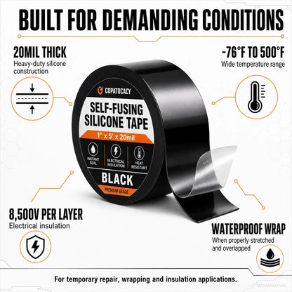 Self-Fusing Silicone Sealing Tape, Waterproof Repair Tape for Hose, Pipe, Electrical Cable, High Strength Leak Fix Wrap, Weatherproof Emergency Insulation Tape (1" x 5' x 20mil)