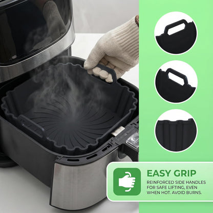 Silicone Air Fryer Liners 2 Pack, Reusable Silicone Air fryer basket liners for Ninja AF141 181, 8.5 Inch Air Fryer Liners for COSORI 5-6.5 QT,Large Air Fryer Accessories