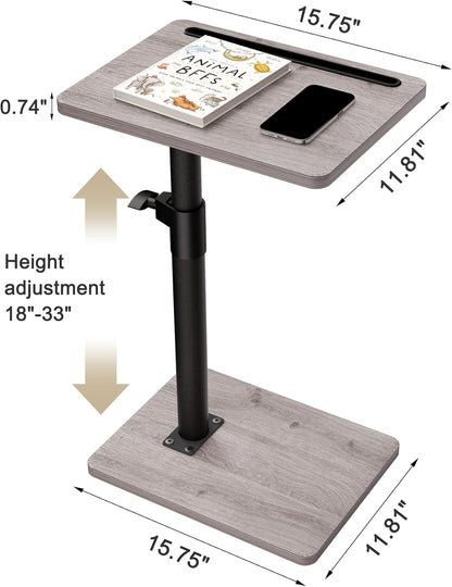 YUHFERA Sofa Armrest Tray Table for Couch - 360° Swivel Height Adjustable End for Small Spaces, Snack Side Table for Bed or Chair with Phone & Tablet Slot (Rustic,Standard)