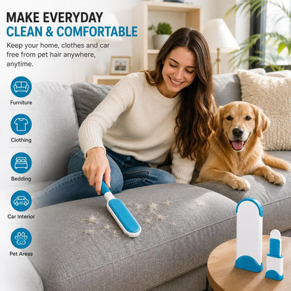 Pet Hair Remover Brush Set for Dog & Cat Hair, Reusable Lint Roller, Self-Cleaning Pet Hair Removal Tool for Couch, Clothes & Furniture