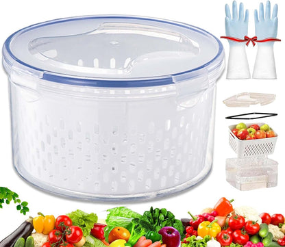 4 In 1 Food Storage Container, Fruit Storage Containers for Fridge, Household Transparent Plastic Food Storage Box-Including Drain Basket, Soak, Wash, Drain, and Store (Gray, S+M+L)
