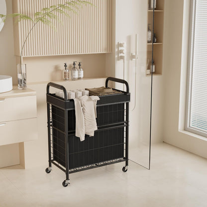 110L Rolling laundry Sorter Hamper Basket 2 Section with Wheels | Laundry Cart with Removable Bag, Clothes Organizer, Bedroom, Bathroom, Laundry Room, Dorm Use