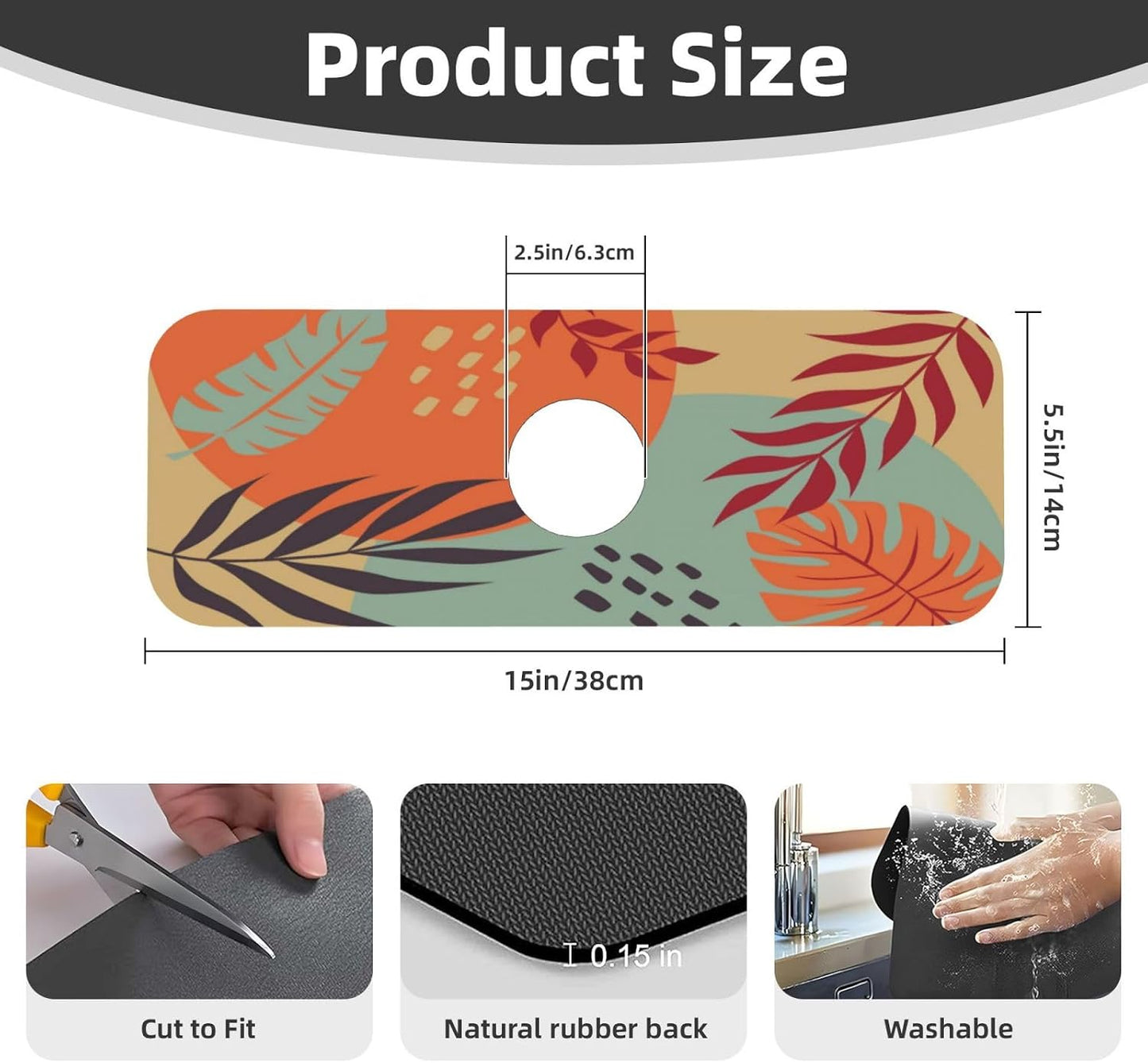 Wildflowers Floral Flower Kitchen Sink Splash Guard Faucet Mat Super Absorbent Fast Drying Mat Sink Gadgets-Fast Drying Pad Sink Mat For Kitchen Bathroom (15" X 5.5" )