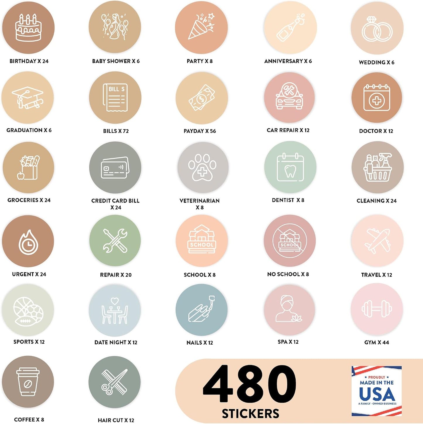 Andaz Press Colorful 7 Days of Week Stickers, Day Week Calendar Stickers for Adults Planner Day Dots Food Labels for Food Containers Date Calendar Planner Stickers Week Day Sticker Labels, 480-Pack