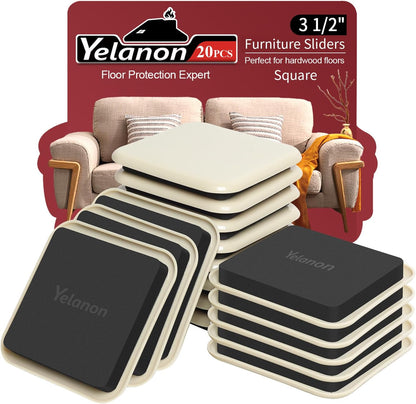 Furniture Sliders, 20 pcs-3 1/2” Square Beige Furniture Sliders for Carpet, Furniture Pads for Hardwoods Floors，Furniture Movers Sliders, Reusable Moving Pads, Floor Protectors for Carpet