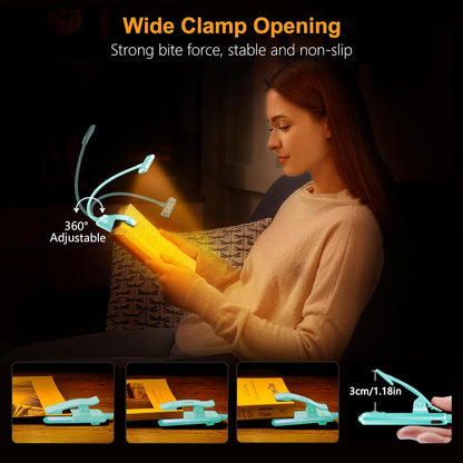 Gritin 19 LED Rechargeable Book Light for Reading in Bed | Eye Caring 3 Color Temps,Stepless Dimming Brightness,Memory Function,90 Hrs Runtime Lightweight Clip on Light for Book Lovers