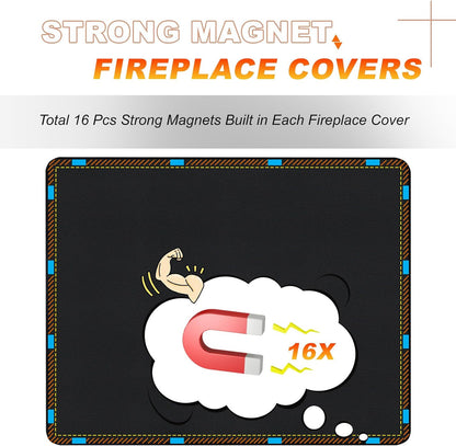 Magnetic Fireplace Cover, Draft Stopper for Brick Fireplace, Fireplace Flue Blocker with 16 Pieces Strong Magnets, Indoor Fireplace Blanket for Heat Loss, Winter and Summer, Black, 42x34 Inches