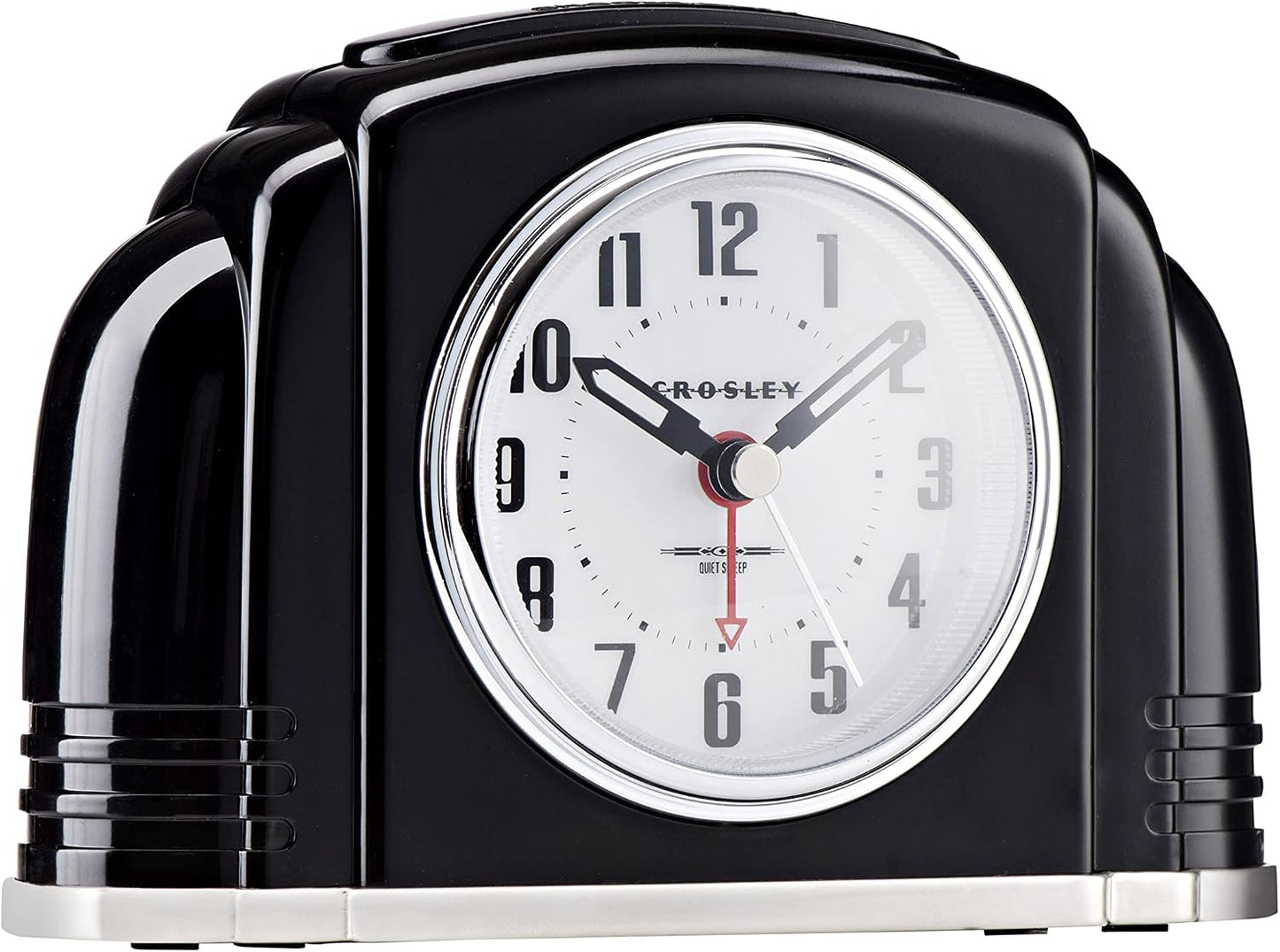 Crosley Vintage Art Deco Analog Alarm Clock, Quiet Ticking, Automatic Dimmable Smart Light, Simple Controls, (Black)