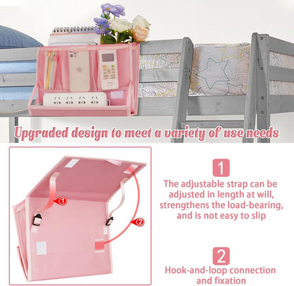 Bedside Caddy Organizer for Dorm Bed Rails with 7 Pockets, Gray | Bed Pockets Bedside Storage with Power Strip Holder & 2 Adjustable Straps for Home, College, Dorm, Hospital Bedside Organizer
