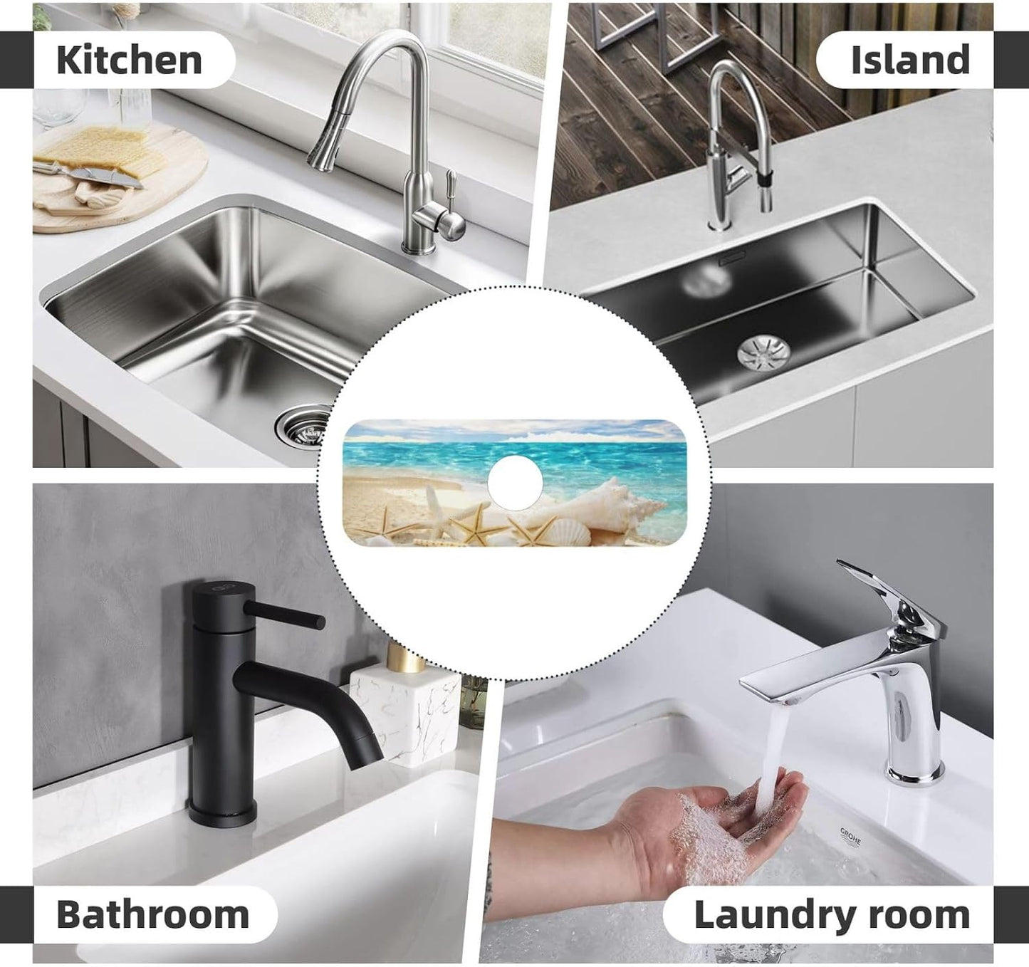 Abstract Flower Blooming Floral Watercolor Kitchen Sink Splash Guard Faucet Mat Super Absorbent Fast Drying Mat Sink Gadgets-Fast Drying Pad Sink Mat For Kitchen Bathroom (15" X 5.5" )