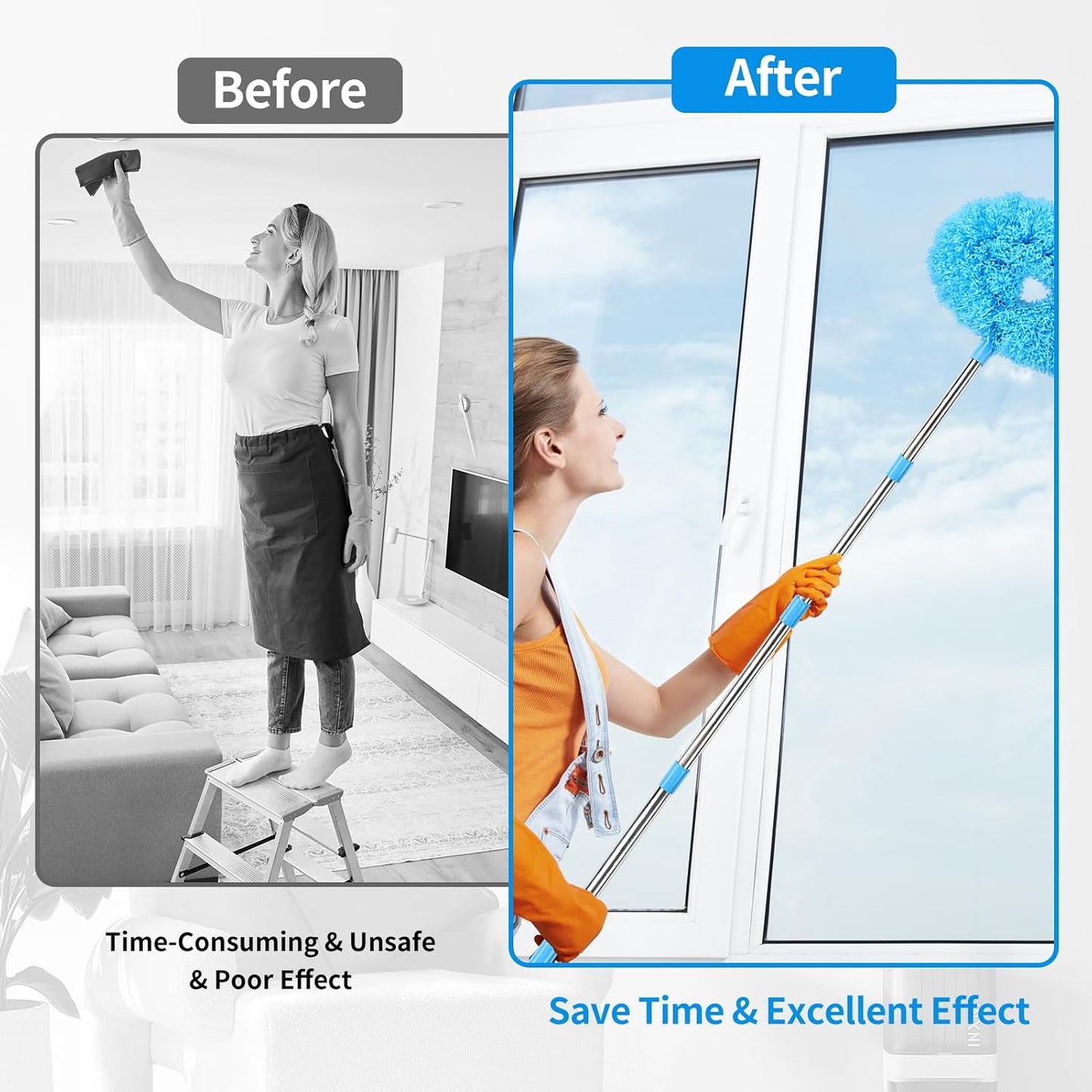 4PCS Microfiber Duster Kit, 3 in 1 Microfiber Dusters Retractable Gap Dust Cleaner and Chenille Duster with 83 inches Extra Long Extension Pole for Cleaning Ceiling Fan, High Ceiling