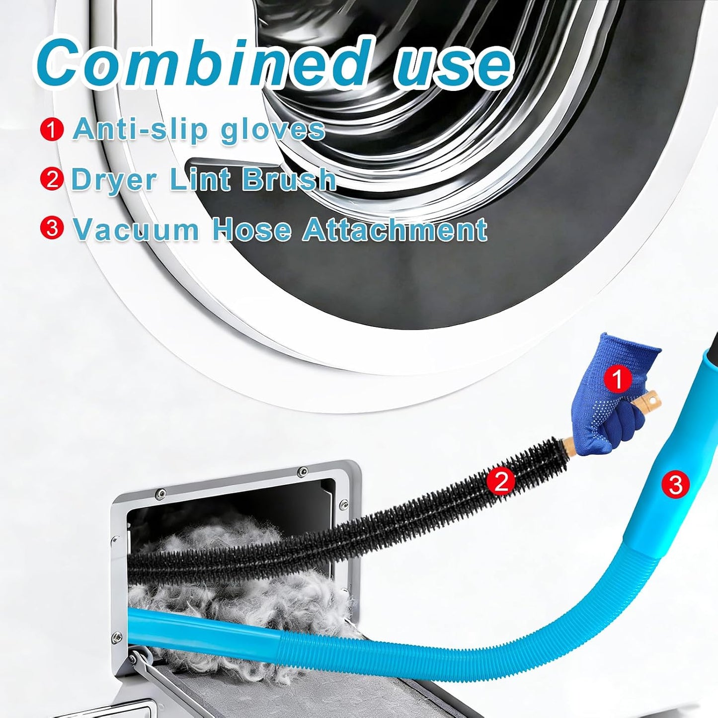 Upgraded Dryer Lint Vent Cleaner Kit: Flexible Vacuum Hose Attachment for Lint Removal |Universal Vacuums Deep Cleaning Brush for Clogged Ducts