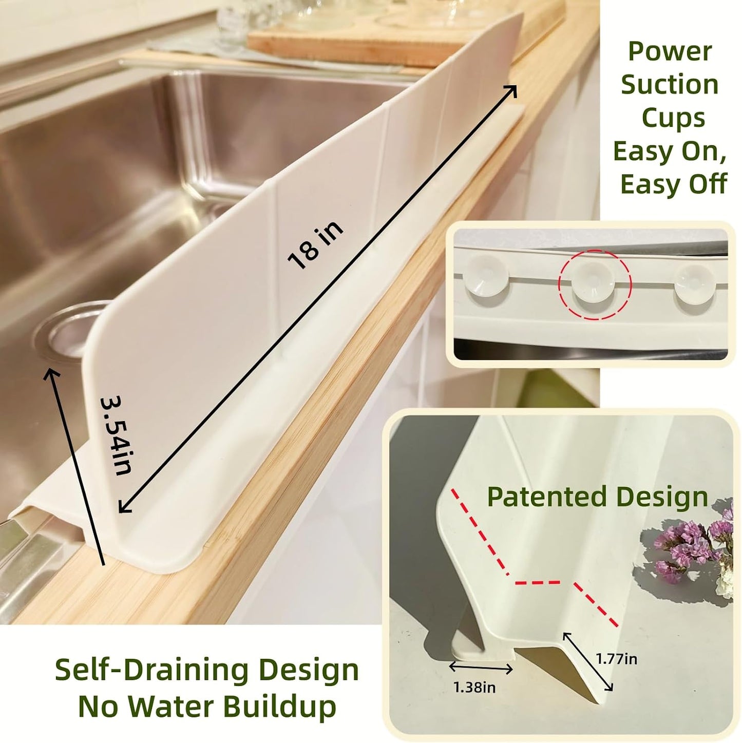 Sink Splash Guard for Kitchen, Splatter Screen & Silicone Water Guard with High Wall, Sink Edge Protector and Backsplash Guard, Easy to Install and Clean for Faucet and Countertop Area(Cream, 23")