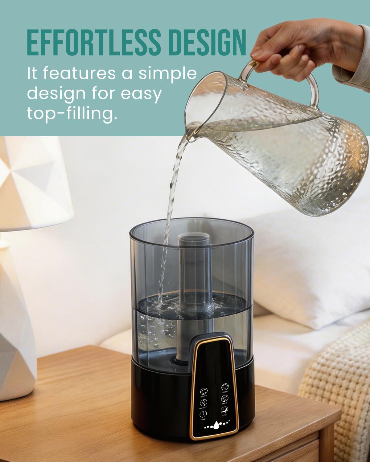 Humidifiers for Bedroom Large Room,1.06Gal(4L) Dishwasher Safe Design,Top Fill,Cool Mist,Humidity Control,Night Light,Aroma Diffuser,12H Timer,Sleep Mode,3 Level Mist,360° Nozzle,Black